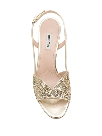 Shop Miu Miu Glitter Sandals In Neutrals ,metallic