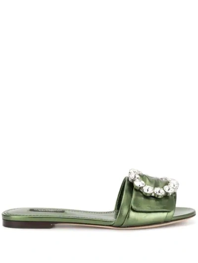 Shop Dolce & Gabbana Flat Slides In Green