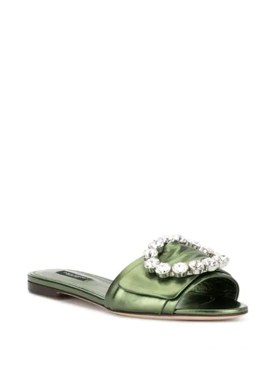 Shop Dolce & Gabbana Flat Slides In Green