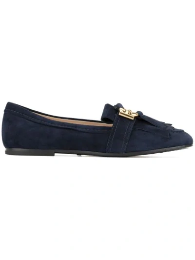 Shop Tod's Fringed Trim Loafers In Blue