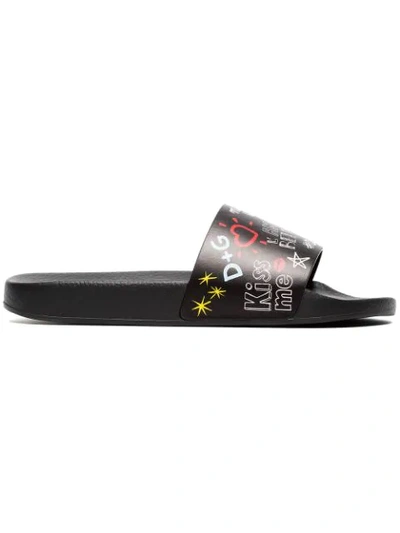Shop Dolce & Gabbana Black, Yellow And Red Graffti Leather Slides