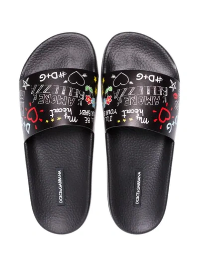 Shop Dolce & Gabbana Black, Yellow And Red Graffti Leather Slides