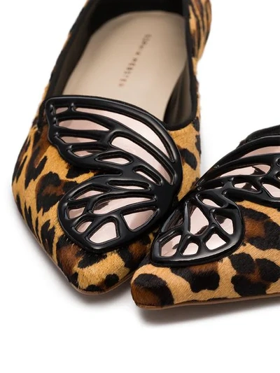 Shop Sophia Webster Black And Brown Bibi Butterfly Leopard Print Ponyskin Flat Pumps