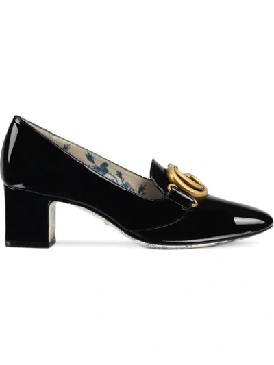 Shop Gucci Patent Leather Mid-heel Pump With Double G In Black