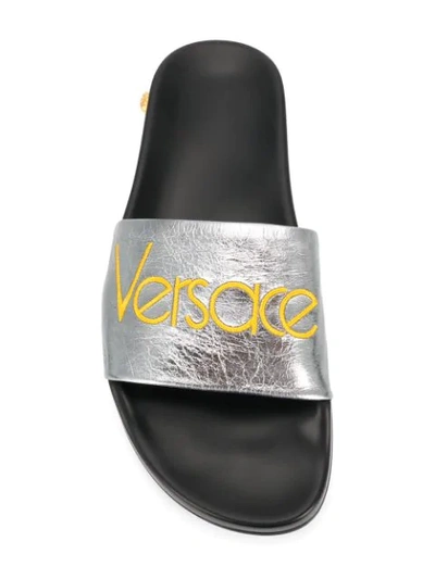 Shop Versace Logo Sliders - Grey