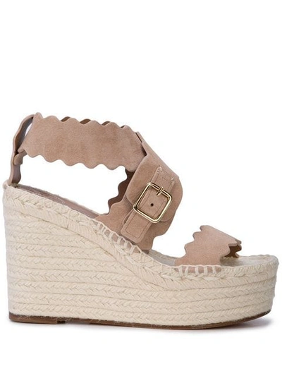 Shop Chloé Laser Cut Wedge Sandals In Brown