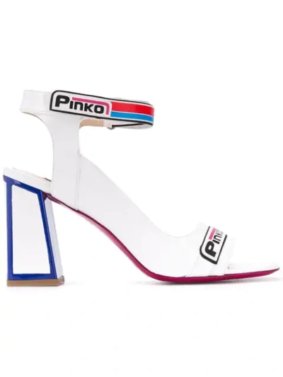 Shop Pinko Logo Strap Sandals In White