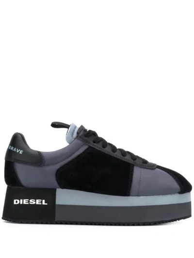 Shop Diesel Panelled Platform Sneakers In Black