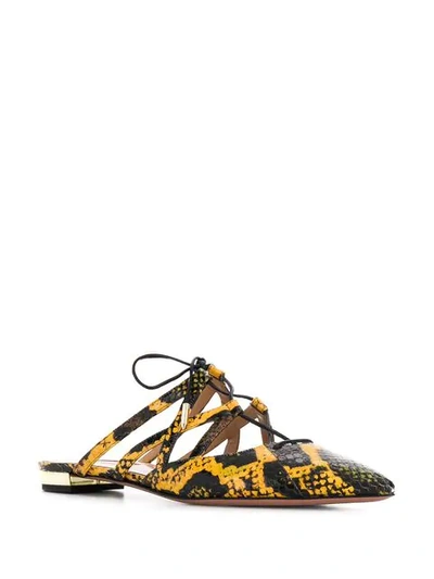 Shop Aquazzura Printed Mules In Yellow