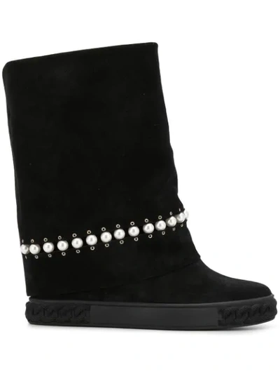 Shop Casadei Pearl Embellished Boots - Black