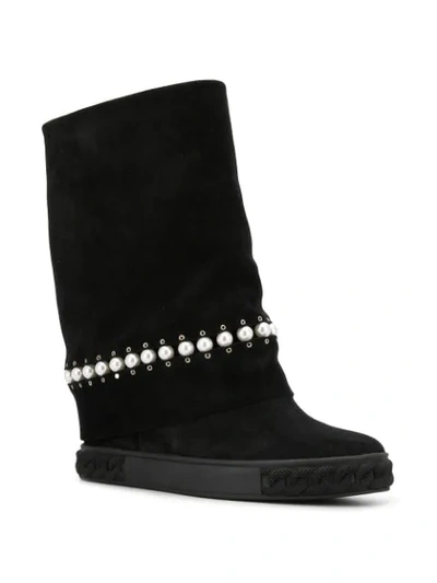 Shop Casadei Pearl Embellished Boots - Black