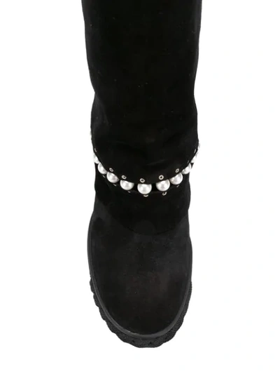 Shop Casadei Pearl Embellished Boots - Black