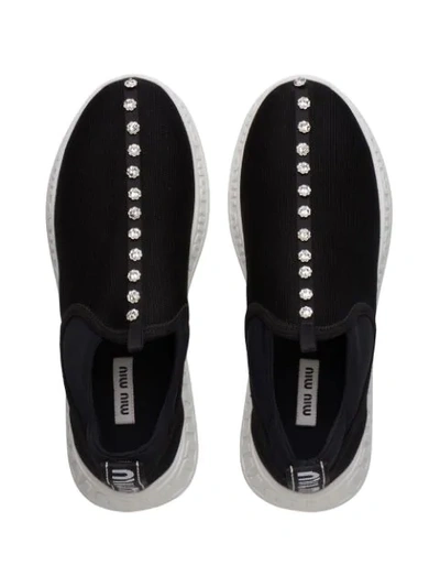 Shop Miu Miu Crystal-embellished Slip-on Sneakers In Black