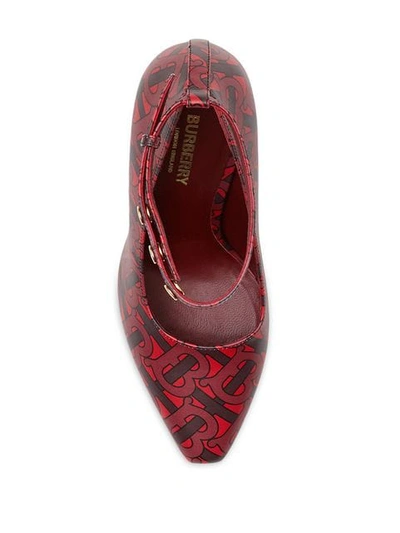 Shop Burberry Triple Stud Monogram Print Leather Point-toe Pumps In Red