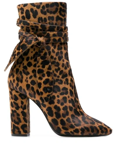 SAINT LAURENT LEOPARD PRINT ANKLE BOOTS - 棕色