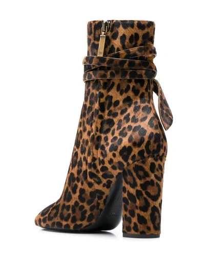 SAINT LAURENT LEOPARD PRINT ANKLE BOOTS - 棕色