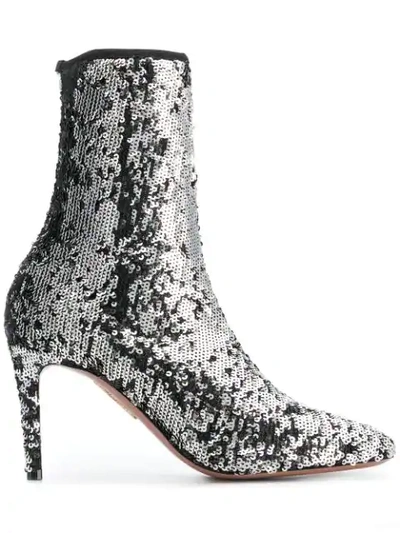 Shop Aquazzura Sequin Embellished Ankle Boots In Metallic