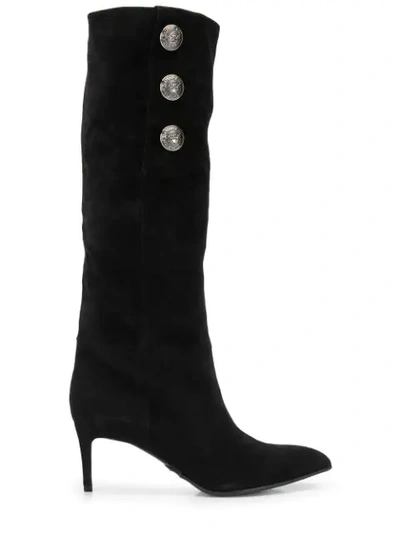 Shop Balmain Coin Knee Length Boots In Black