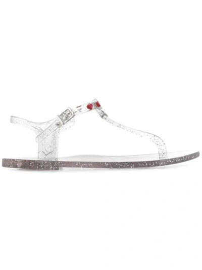 Shop Love Moschino Flat Glitter Sandals In Neutrals