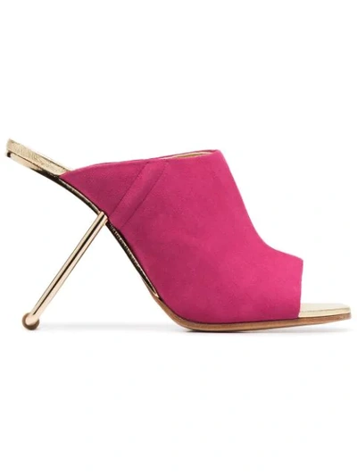 Shop Poiret Pink 100 Suede And Metal Cutout Heel Mules