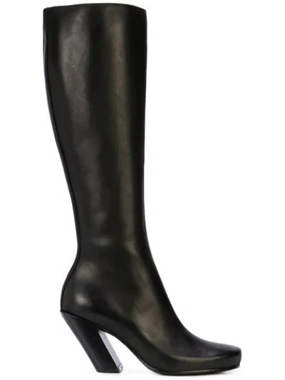 Shop Ann Demeulemeester Vitello Seta Knee Boots In Black