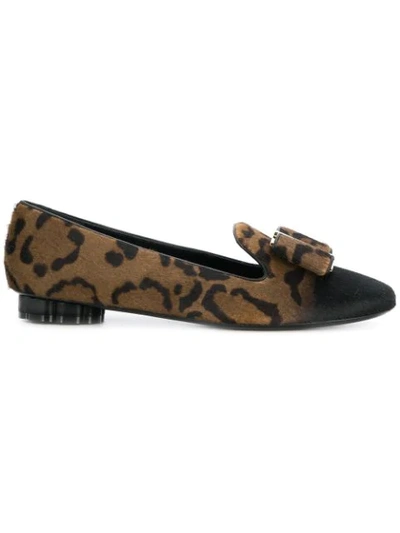 Shop Ferragamo Vara Leopard Loafers In Brown