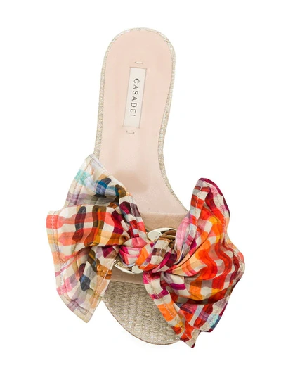 Shop Casadei Checked Bow Sandals In Multicolour