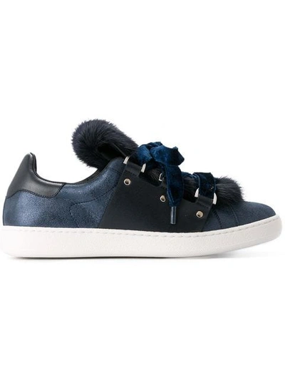 Shop Moncler Fur Trainers In Blue