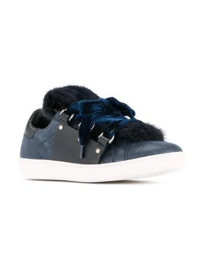 Shop Moncler Fur Trainers In Blue