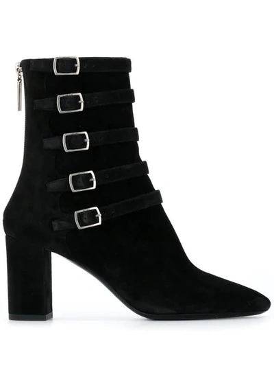 Shop Saint Laurent Lou Buckle Detail Ankle Boots In Black