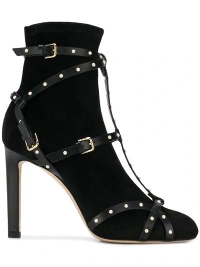Shop Jimmy Choo Faux-pearl Embellished Brianna 100 Booties In Black