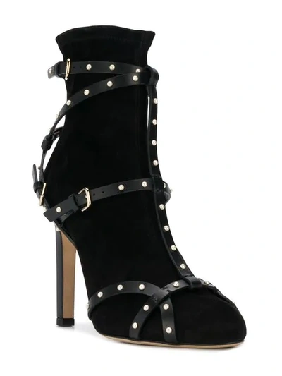 Shop Jimmy Choo Faux-pearl Embellished Brianna 100 Booties In Black