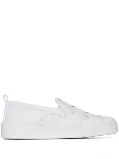 Shop Bottega Veneta Maxi Intrecciato Weave Slip-on Sneakers In White