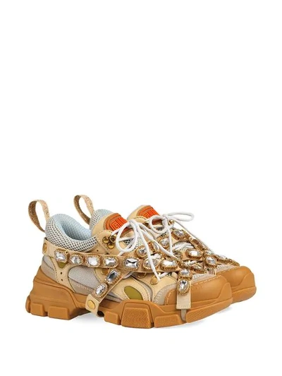 Shop Gucci Crystal Embellished Sneakers - Neutrals