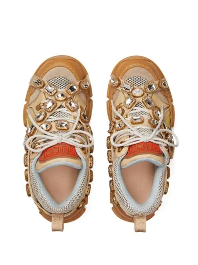 Shop Gucci Crystal Embellished Sneakers - Neutrals