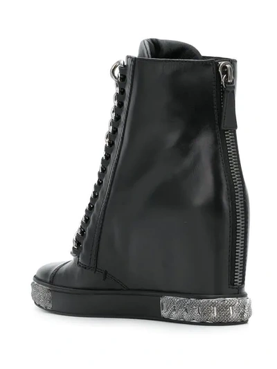 Shop Casadei Chain Embellished Wedge Sneakers In Black