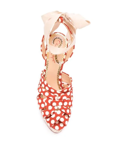 Shop Charlotte Olympia Polka Dot High Heel Wedges In Red