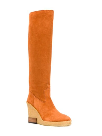 Shop Tod's Knee Length Wedge Boots - Brown