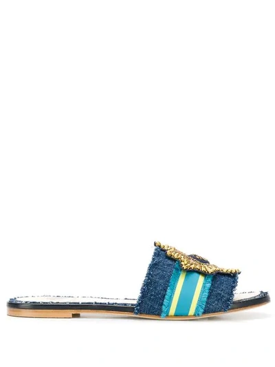 Shop Mr & Mrs Italy Embroidered Sandals In Blue