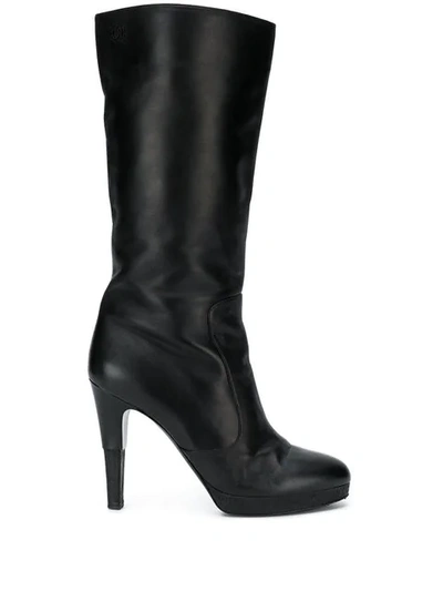 Pre-owned Chanel Mid-calf Boots In Black