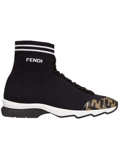 FENDI 袜式运动鞋 - F15EJ-BLACK WHITE+TAB BLAC