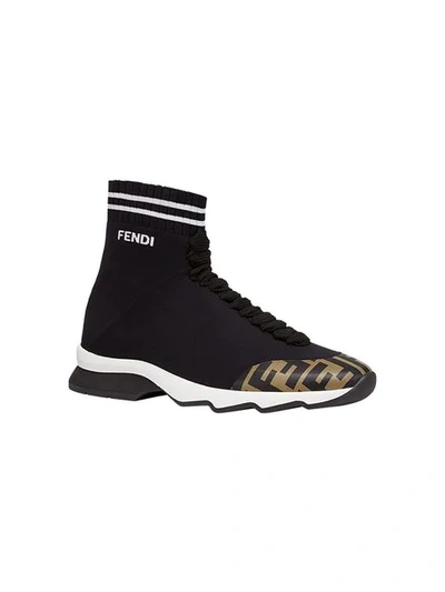 Shop Fendi Sock-sneakers In F15ej-black White+tab Blac