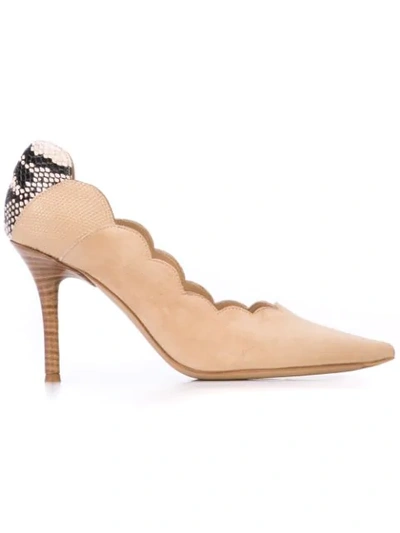 Shop Chloé Scalloped Pointed Pumps In Neutrals