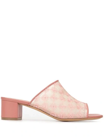 Shop Mansur Gavriel Floral Embroidered Mules In Pink