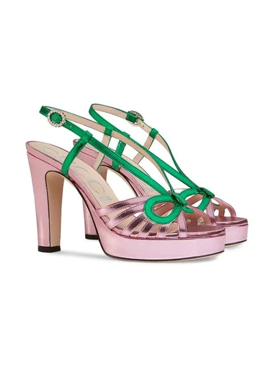 Shop Gucci Metallic Leather Sandal In Pink