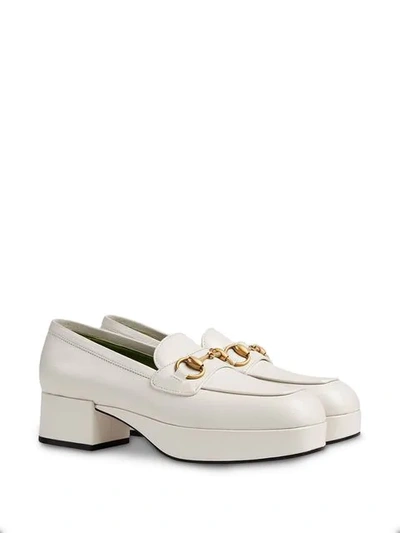 Gucci Houdan Horsebit Leather Platform Loafers In White | ModeSens