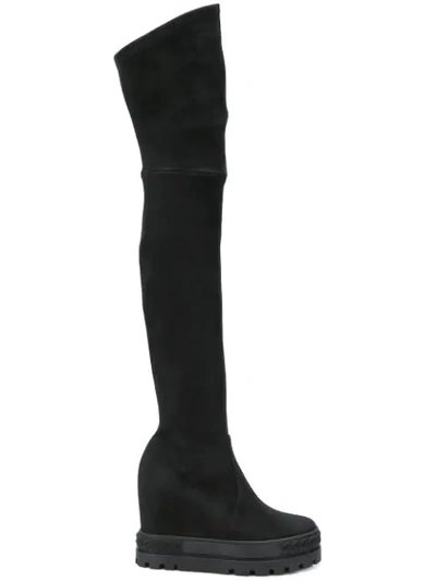 Shop Casadei Thigh Length Platform Boots In Black