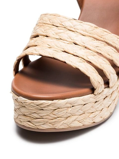 Shop Prada Beige Raffia 105 Leather Wedges In Neutrals