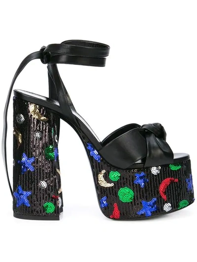 Shop Saint Laurent Paige Sequin Platform Sandals In 1000 -nero