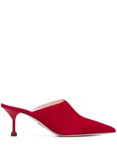 Shop Prada Pointed Toe Mules In Red